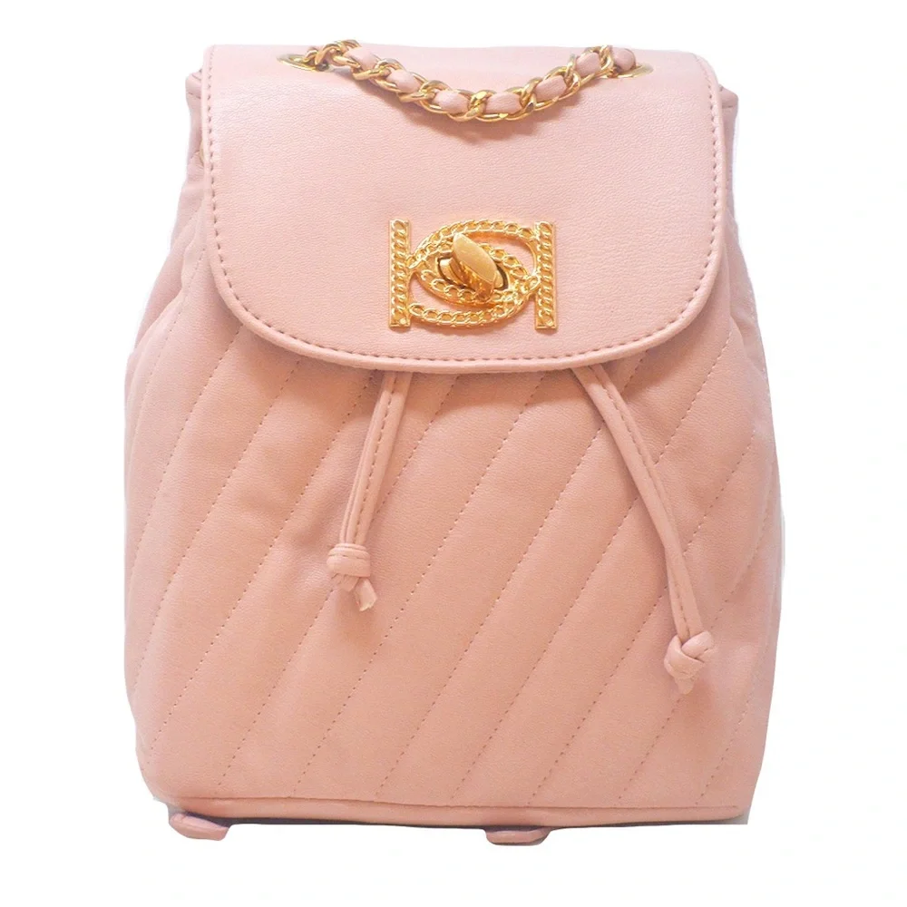 bebe Blush Pink Quilted Chain-Accent Backpack